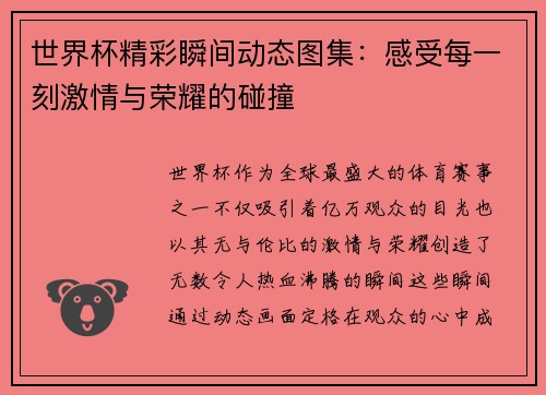 世界杯精彩瞬间动态图集：感受每一刻激情与荣耀的碰撞
